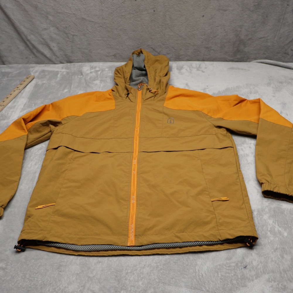 Bass Outdoor Jacket Mens Small Brown Hooded Mesh Lined Full Zip Hooded Wind Rain